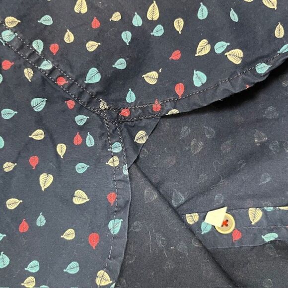 Avan Paul Men's Button Down Shirt Navy with Multi Color Leaves Size Large - Picture 6 of 9
